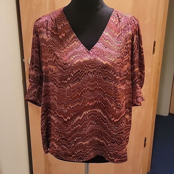 Rachel Zoe print top ruched sleeves size med - Picture 1 of 9